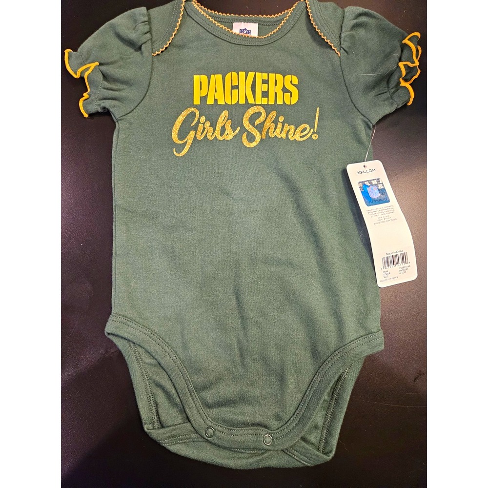 Team Apparel Green Bay Packers Girls Glitter Knit Bodysuit, Green/Yellow 6-12mo